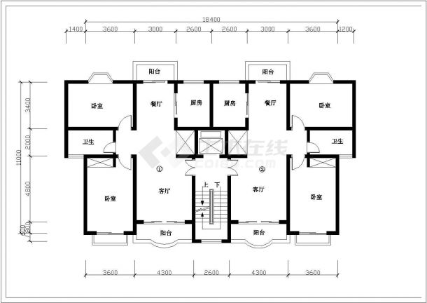 某北郊花园多层住宅户型CAD设计构造完整平面图-图二