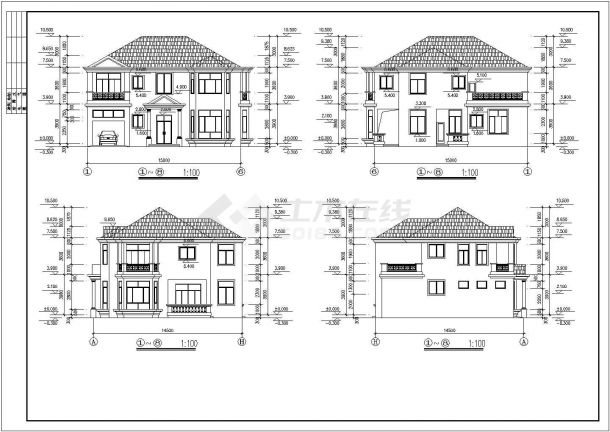 358平米2层全砖混结构乡村私人别墅建筑设计CAD图纸（含总平面图）-图二