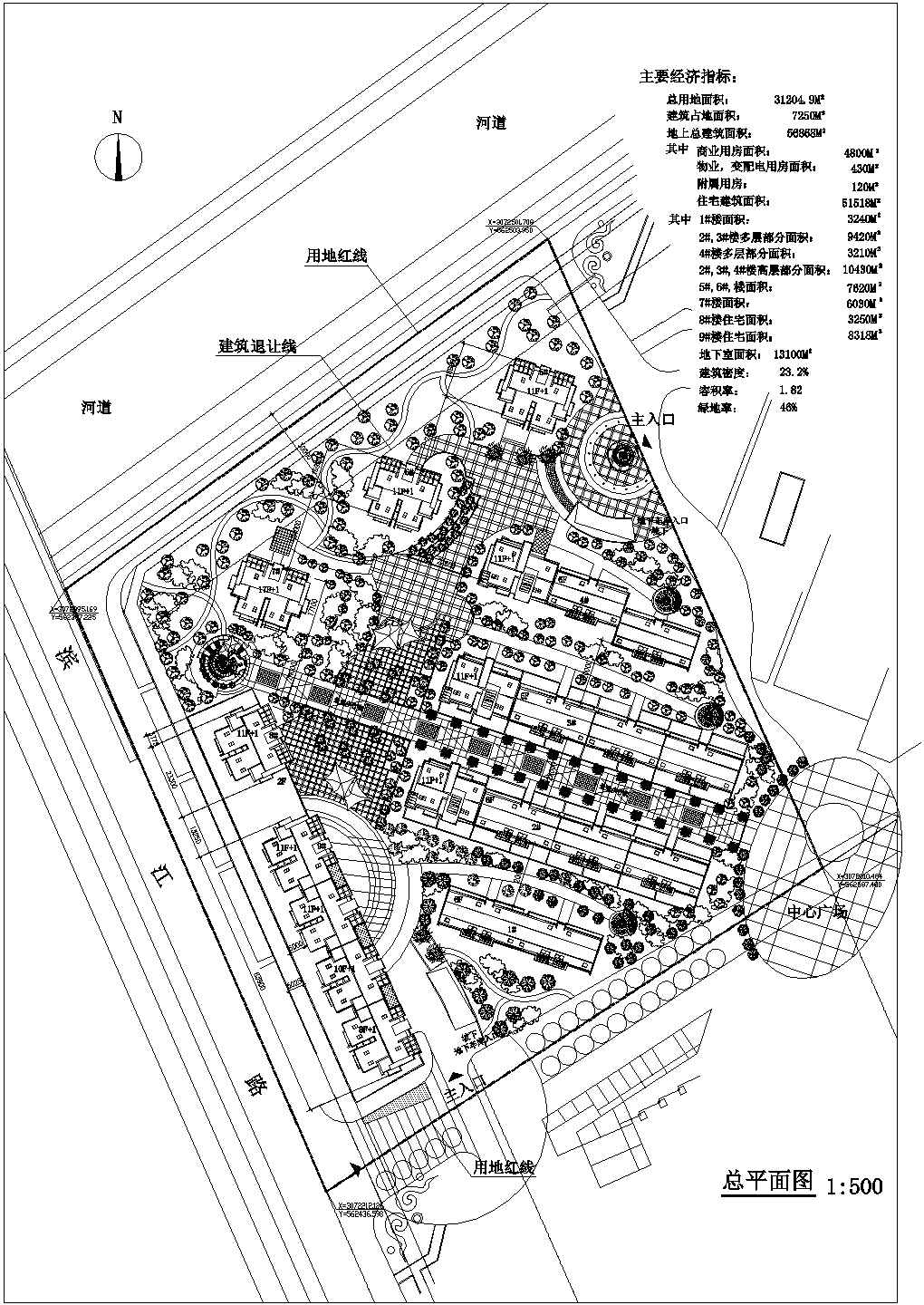 某大型主题住宅小区CAD详细设计总平面图