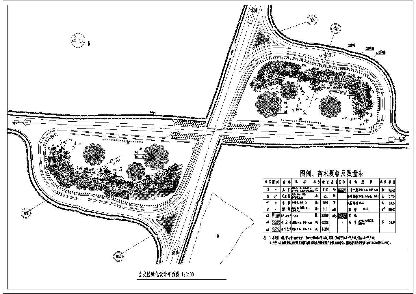 某高速立交桥绿化规划CAD详细大样设计图纸
