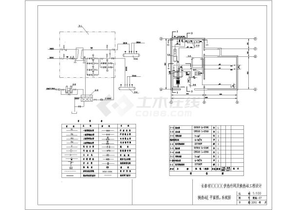 长春某工程供热外网及换热站施工设计cad图纸-图二