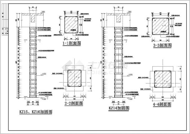 多层综合教学楼框架柱加固结构施工设计全套cad图-图二