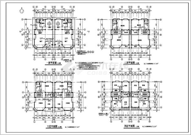 某四层别墅建筑CAD设计大样完整施工图-图二
