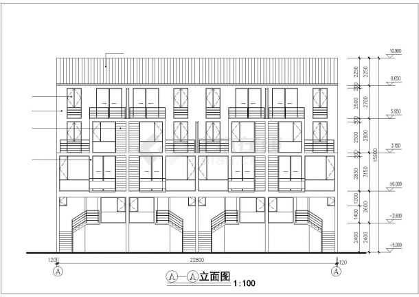 徐州市某小区4层框混结构多户并联式别墅楼建筑设计CAD图纸-图一