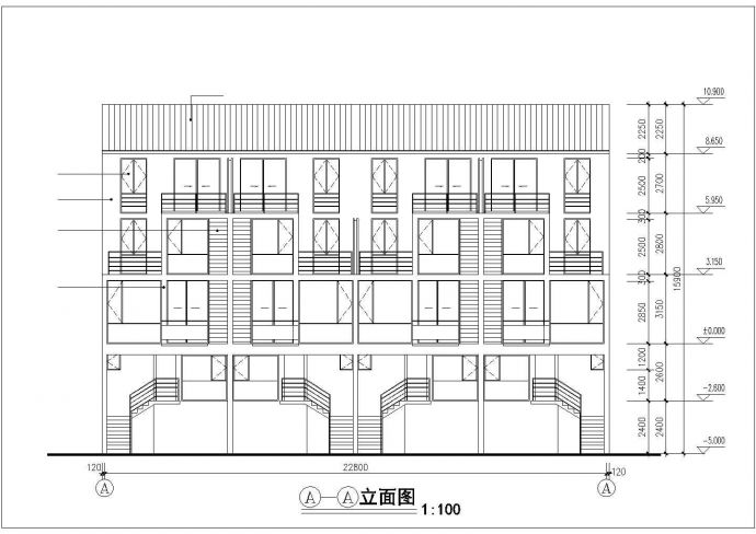 徐州市某小区4层框混结构多户并联式别墅楼建筑设计CAD图纸_图1