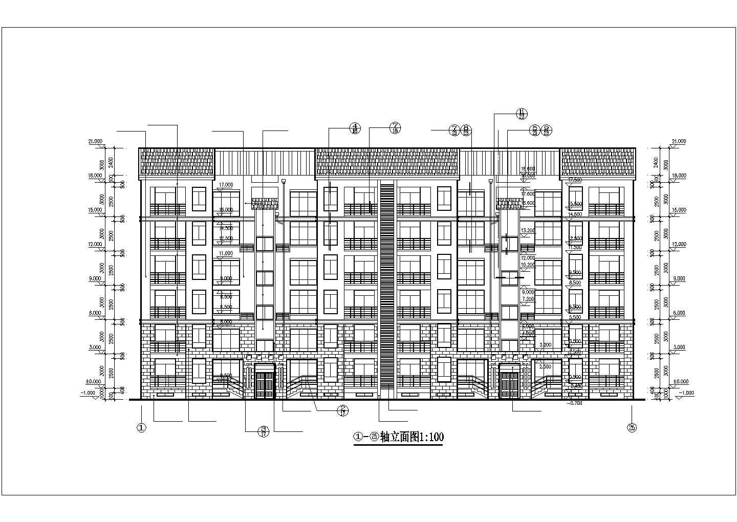 3100平米7层砖混结构民居住宅楼全套建筑设计CAD图纸