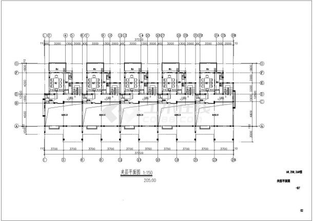 苏州市长安花园小区1150平米3层框混结构联排别墅建筑设计CAD图纸-图一