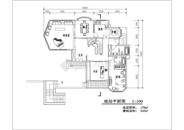 342平米2层框混结构单体乡村别墅平立面设计CAD图纸（含地下室平面图）-图一