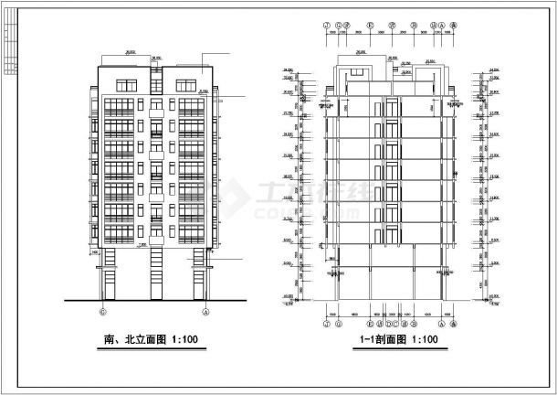 某小区10层框混结构商住楼建筑设计CAD图纸（1-2层商用）-图一