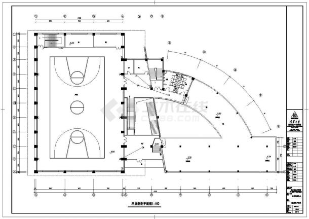 某大学高层框剪结构体育馆建筑施工全套设计cad图-图一