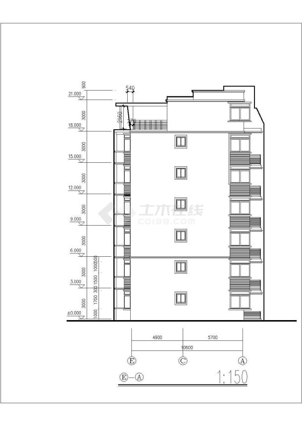 无锡市某小区2900平米6层砖混结构住宅楼建筑设计CAD图纸-图二