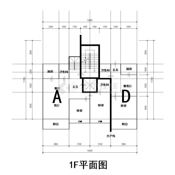 某市洋房错层跃户型图设计布置参考规划详图-图一