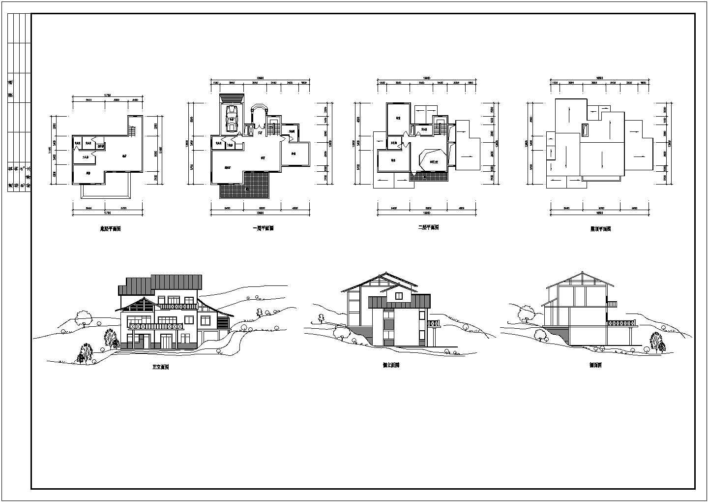 某阳光花园小区别墅设计CAD完整设计构造详细方案