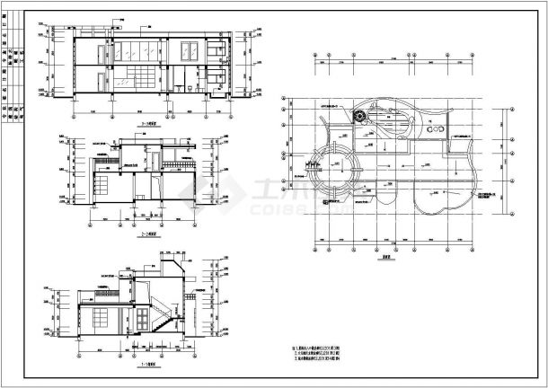 某两套豪华型别墅建筑CAD详细设计构造完整平立剖图-图一