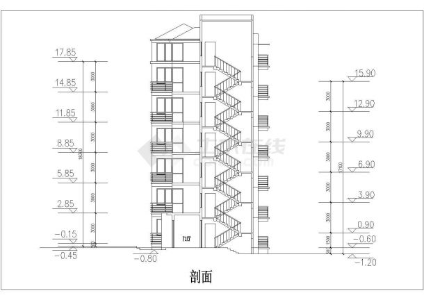 昆山市秀丽花园小区6层混合结构住宅楼建筑设计CAD图纸-图二