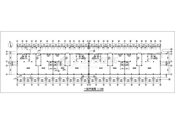 临街4100平米4+1层框混结构商住楼建筑设计CAD图纸（底层营业房）-图二
