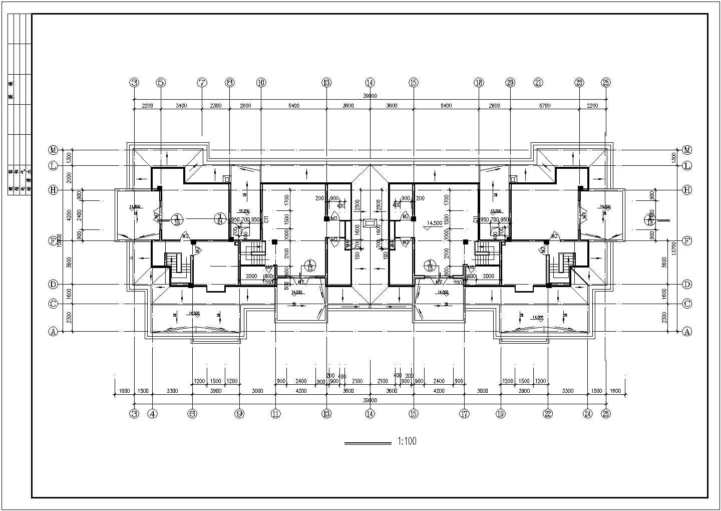 2900平米五层砖混结构住宅楼全套建筑设计CAD图纸（不含阁楼）