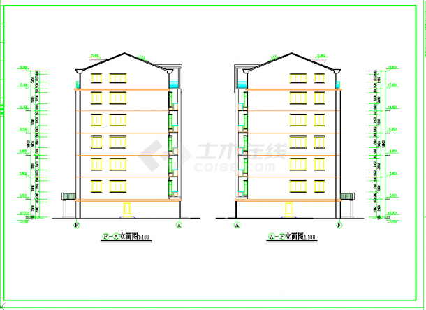 某地多层加1阁楼层框架结构三单元每单元2户对称户型建筑设计cad图纸-图二