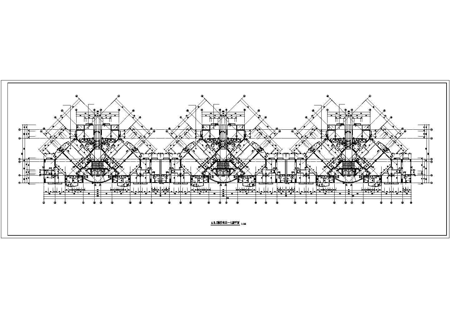 衡阳市某小区三栋组合式住宅楼平面设计CAD图纸（1层12户）