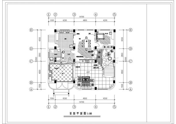 某金豪小区别墅装修CAD室内设计完整方案图-图二