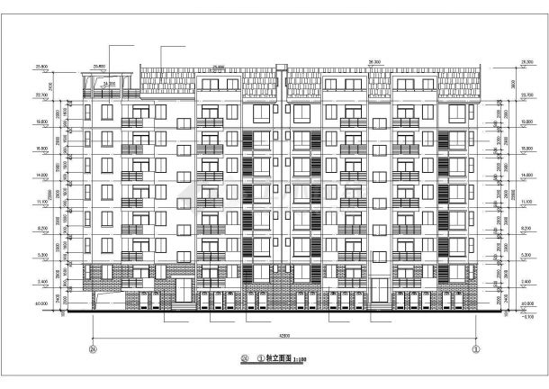 3800平米7层混合结构住宅楼建筑设计CAD图纸（不含阁楼和架空层）-图二