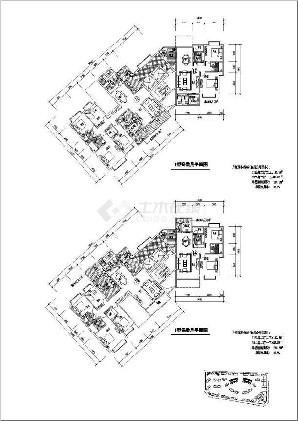 益阳居民住宅楼户型平面全套施工cad图-图一