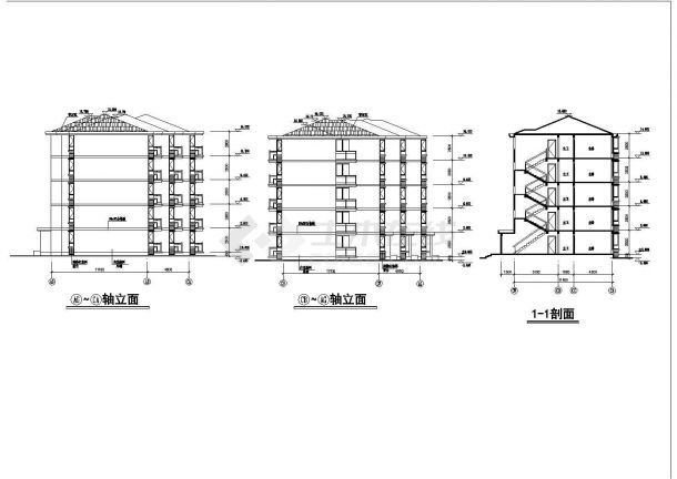 某小区五层砖混结构联排住宅楼建筑设计CAD图纸（1层6户）-图一