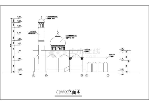 伊斯兰教清真寺建筑设计CAD施工图-图二