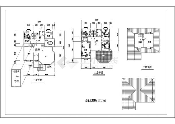 427+377平米两套3层砖混结构独栋高档别墅平面设计CAD图纸-图一