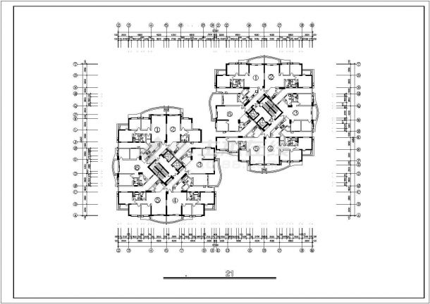 巴中市某小区两栋28层高层住宅楼标准层平面设计CAD图纸-图一