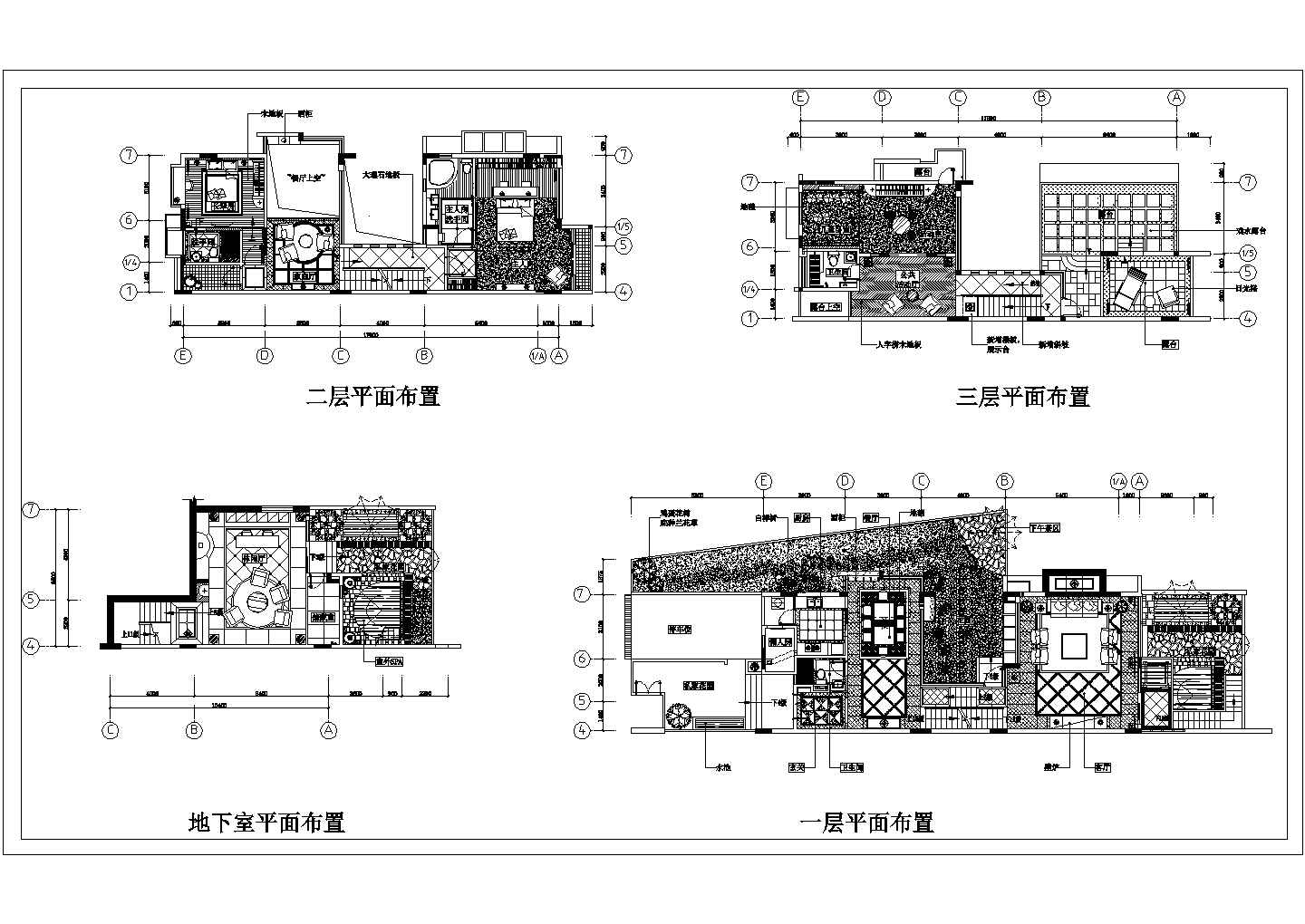 某华润小区豪华别墅平面CAD详细设计装修图