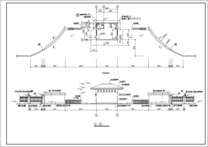 聊城市某现代化小区入口大门全套施工设计CAD图纸_图1