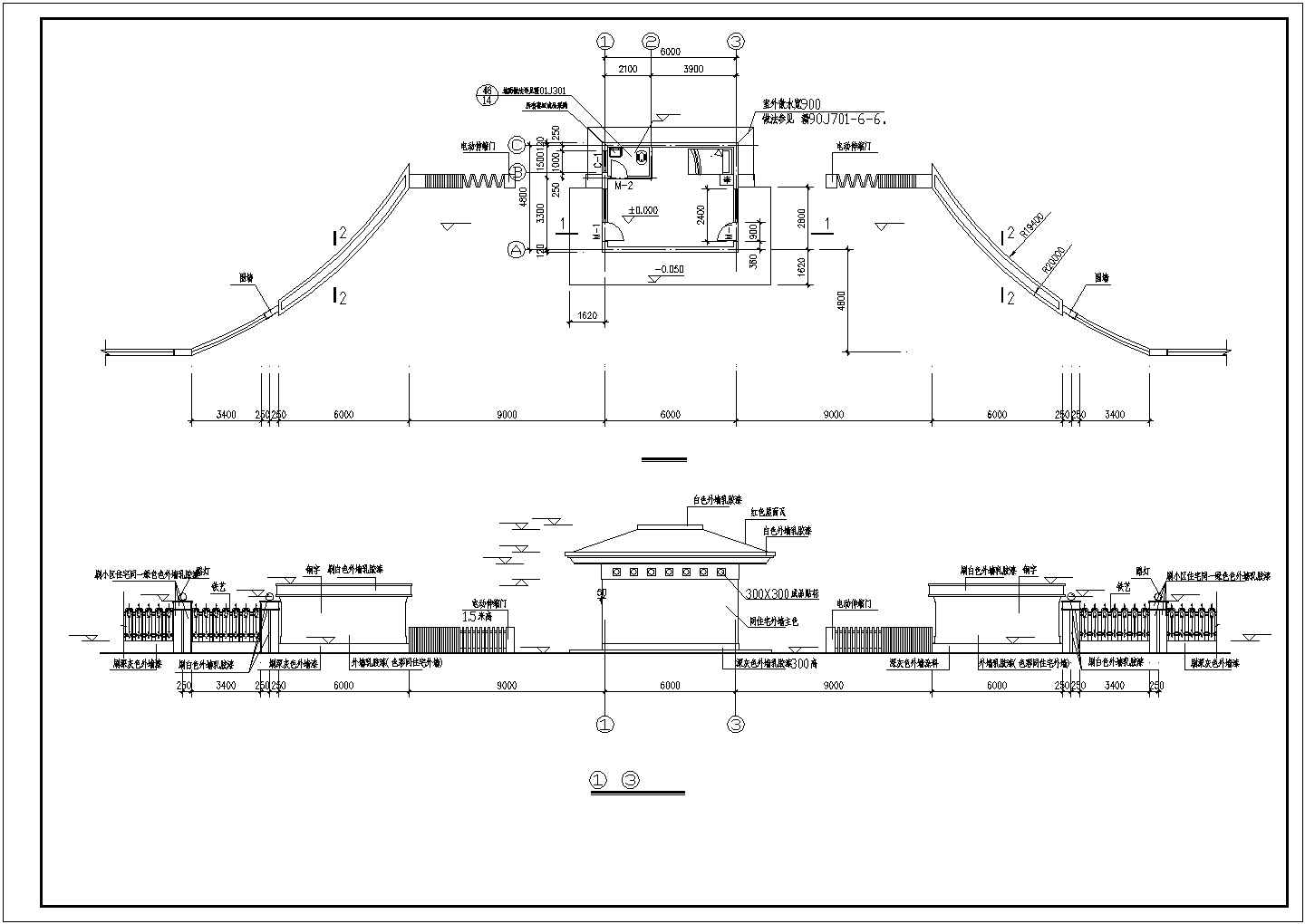聊城市某现代化小区入口大门全套施工设计CAD图纸