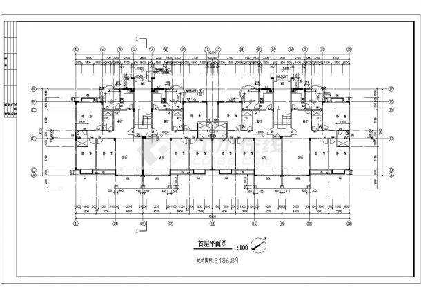 2950平米五层砖混结构民居住宅楼建筑设计CAD图纸-图二