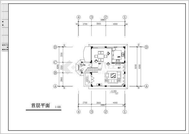 某书香雅苑小区别墅装修CAD完整大样室内设计方案图-图一