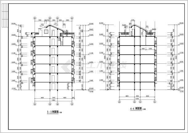 2400平米5+2层混合结构住宅楼建筑设计CAD图纸（含地下室和阁楼层）-图一