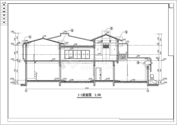 某长20.5米宽10.5米二层北方四合院CAD框架结构完整设计图-图一