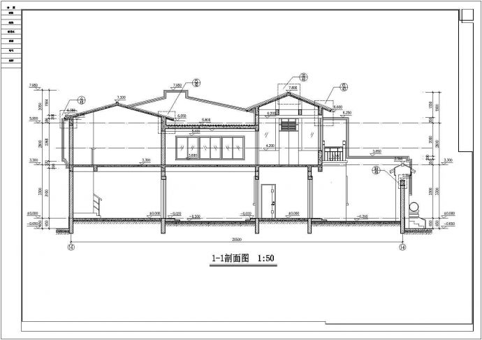 某长20.5米宽10.5米二层北方四合院CAD框架结构完整设计图_图1