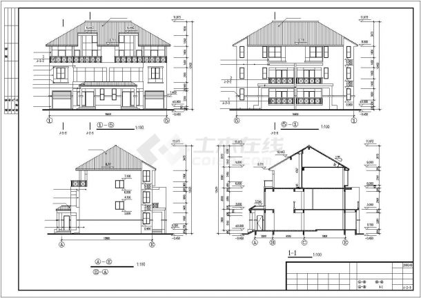 合肥市蜀苑花园小区3层框架结构并联别墅全套建筑设计CAD图纸-图一