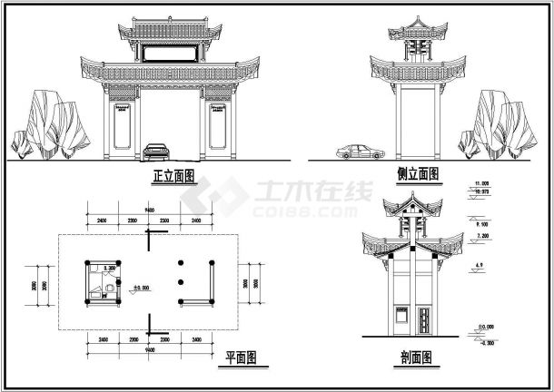 玉峰山水厂古建筑设计CAD施工图-图二