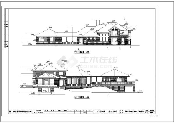 苏州市虎丘湿地公园2层框混结构休闲别墅平立面设计CAD图纸-图二