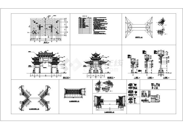 某公园主入口牌坊建筑设计CAD施工图-图一