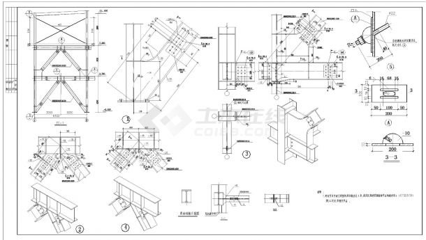 某市工程商业用钢框架施工图CAD参考详图-图一