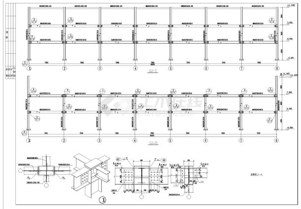 某市工程商业用钢框架施工图CAD参考详图-图二
