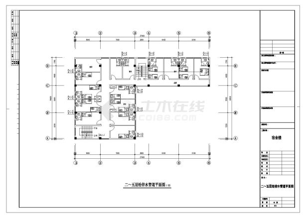 5层宿舍楼给排水工程CAD施工图纸-图一