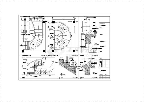酒店旋转楼梯CAD建筑设计施工图-图一