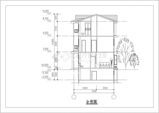 335平米三层框架结构高档独栋别墅全套建筑设计CAD图纸（含地下室）-图一