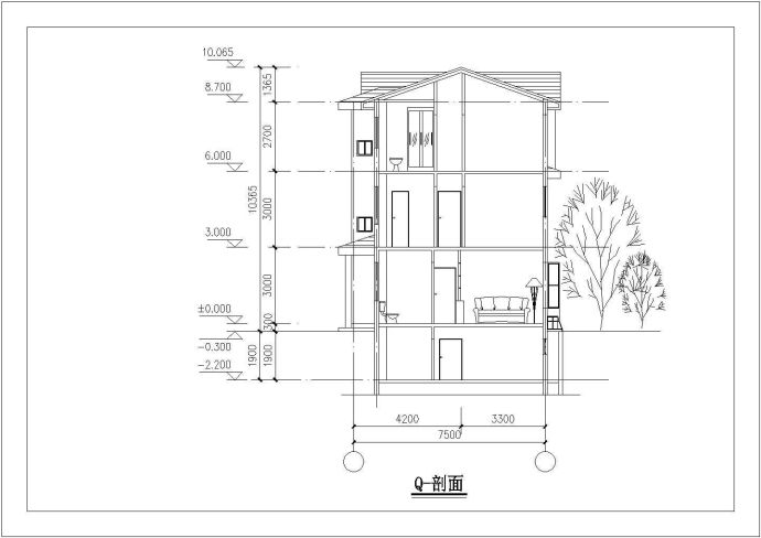 335平米三层框架结构高档独栋别墅全套建筑设计CAD图纸（含地下室）_图1