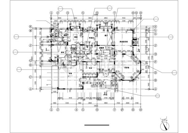 桂林市某村镇630平米2层砖混结构豪华单体别墅全套建筑设计CAD图纸-图二