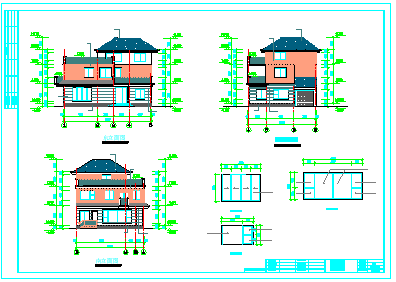 某三层坡屋顶小型别墅建筑cad设计施工图-图二